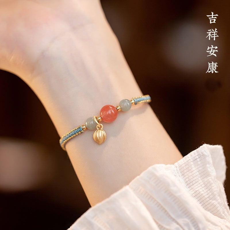 《Auspicious and Healthy》 Nan Hong Agate Multicolored Rope Bracelet