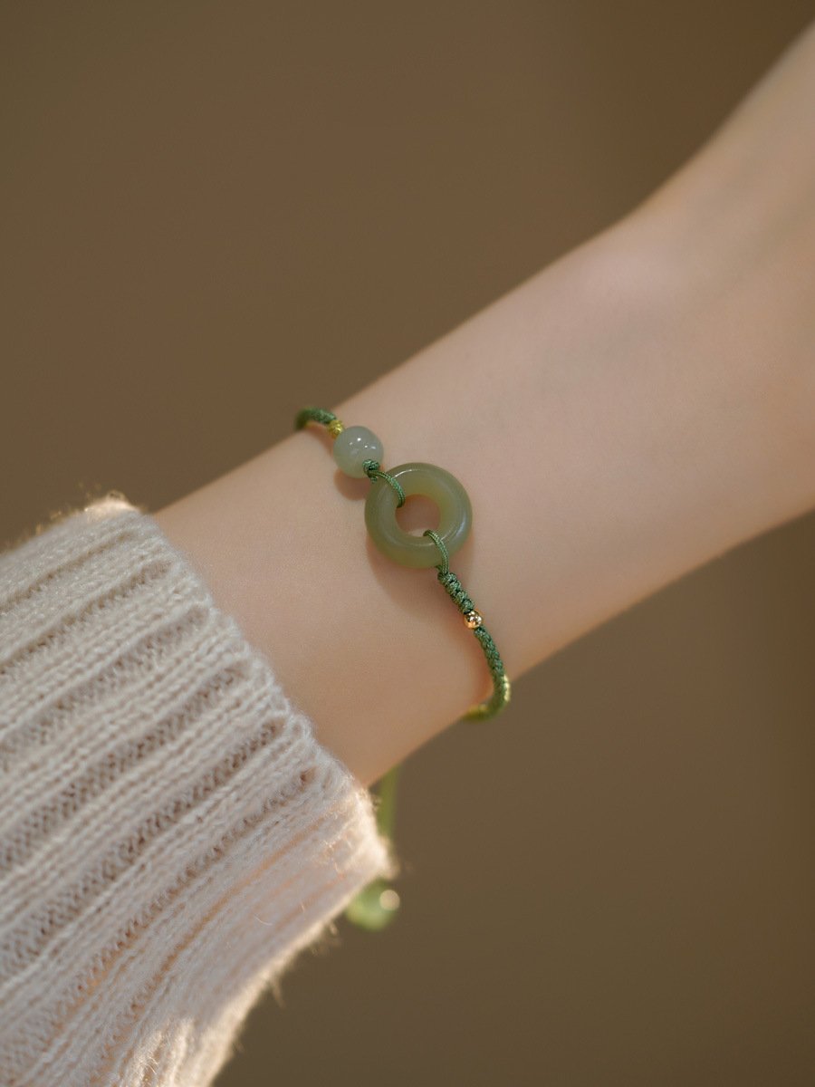 《Peace and Joy》 Natural Jade Vintage Style Safety Buckle Bracelet