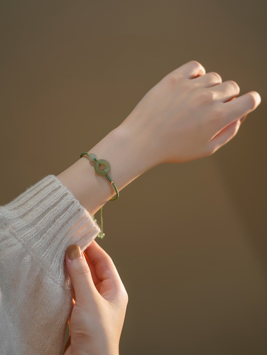 《Peace and Joy》 Natural Jade Vintage Style Safety Buckle Bracelet