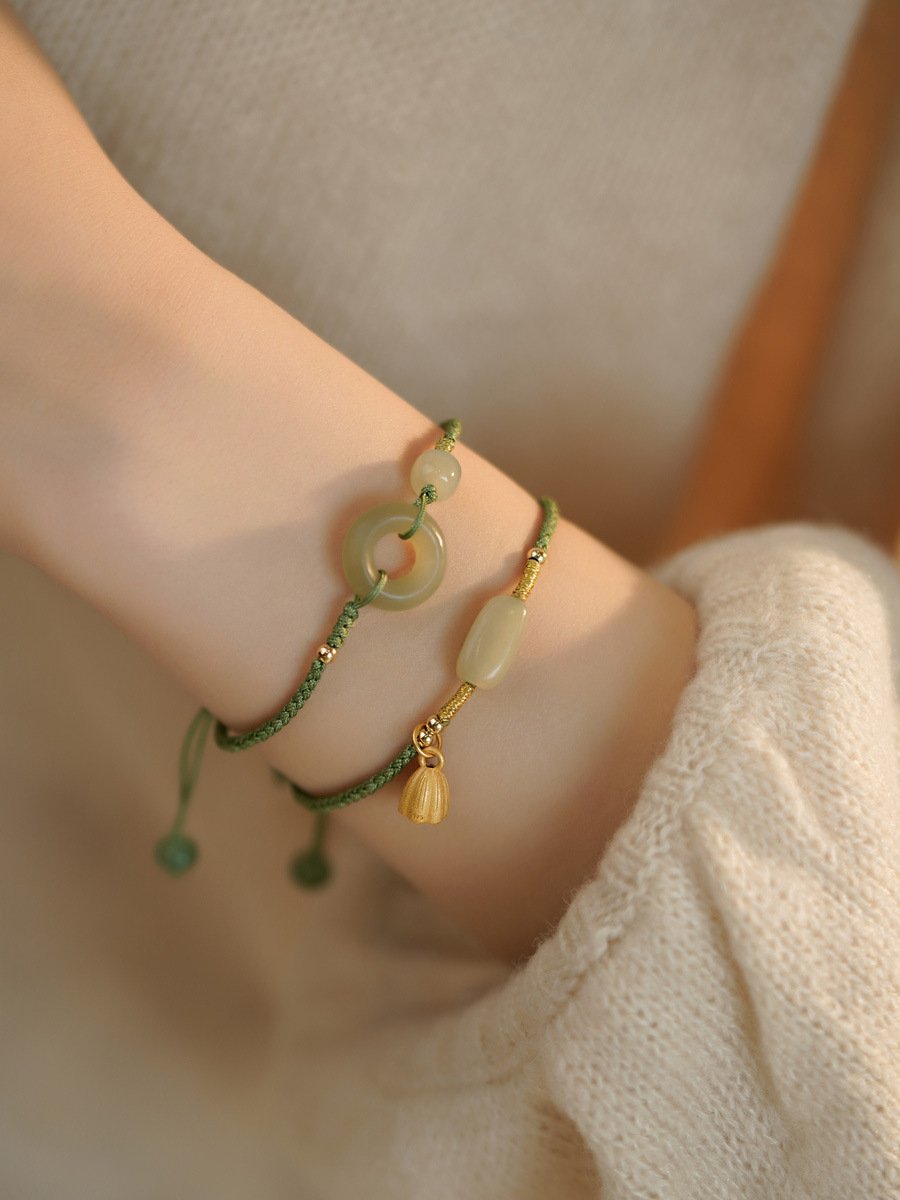 《Peace and Joy》 Natural Jade Vintage Style Safety Buckle Bracelet