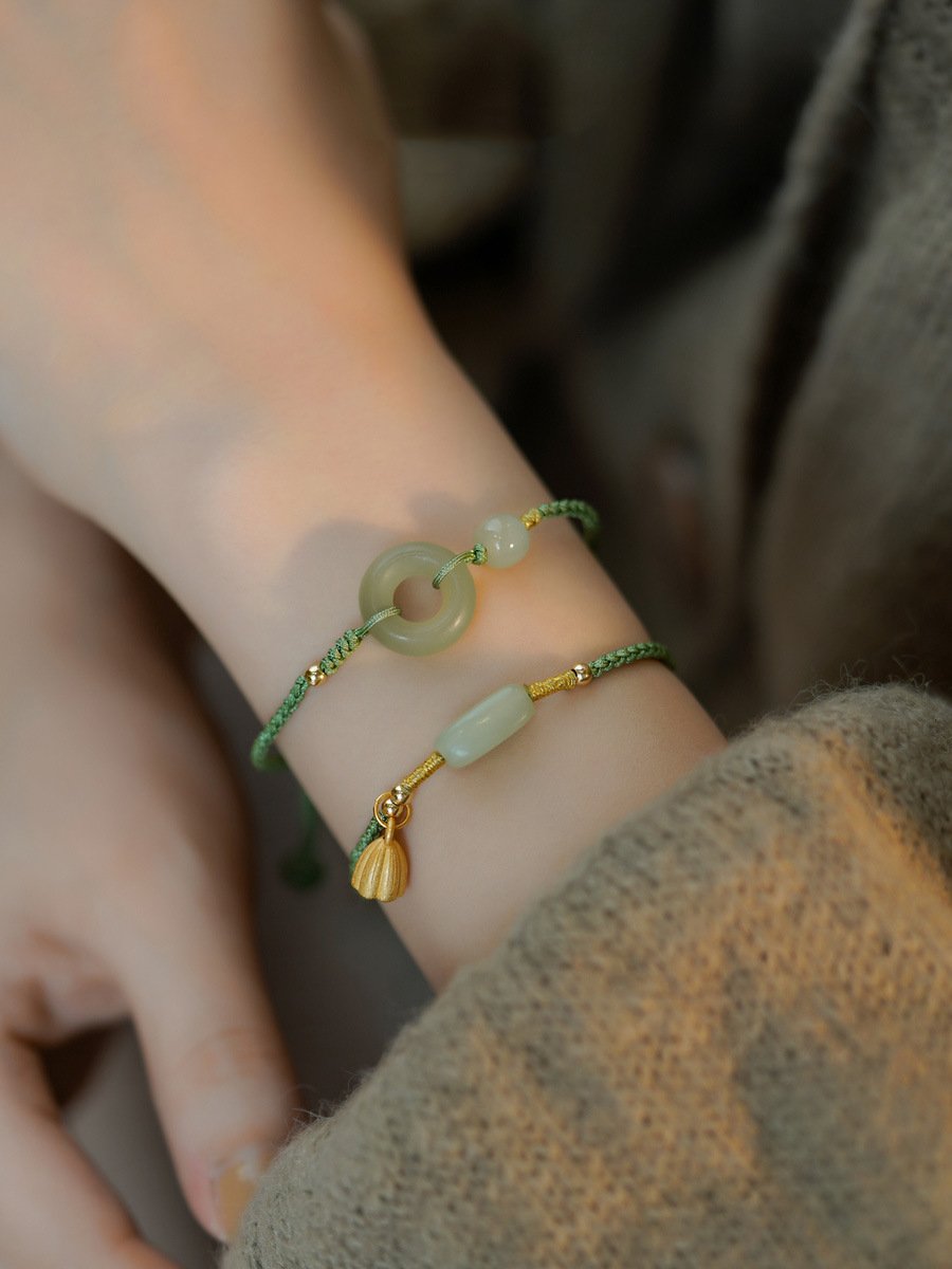 《Peace and Joy》 Natural Jade Vintage Style Safety Buckle Bracelet