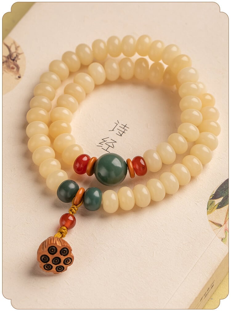 Cream Yellow Jade Bodhi Root Collectible Bracelet