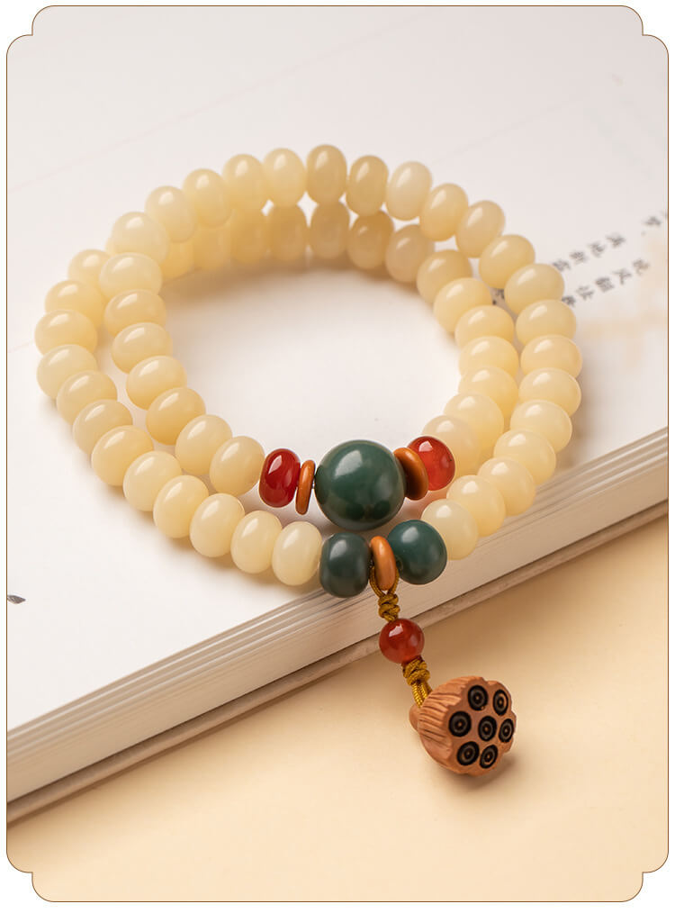 Cream Yellow Jade Bodhi Root Collectible Bracelet