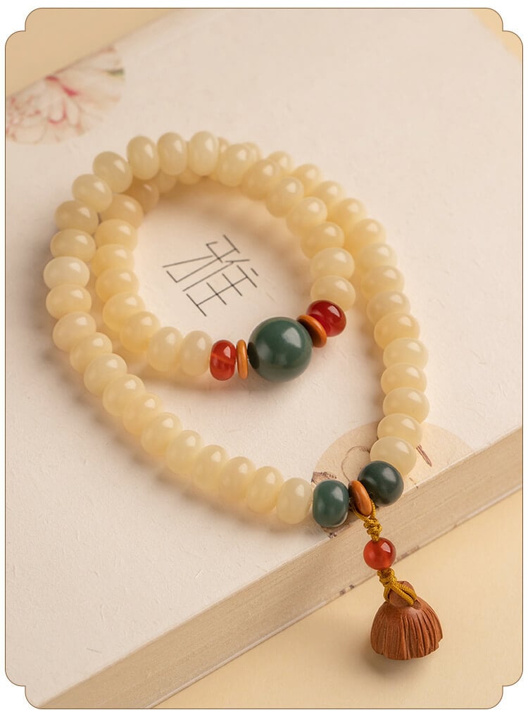 Cream Yellow Jade Bodhi Root Collectible Bracelet