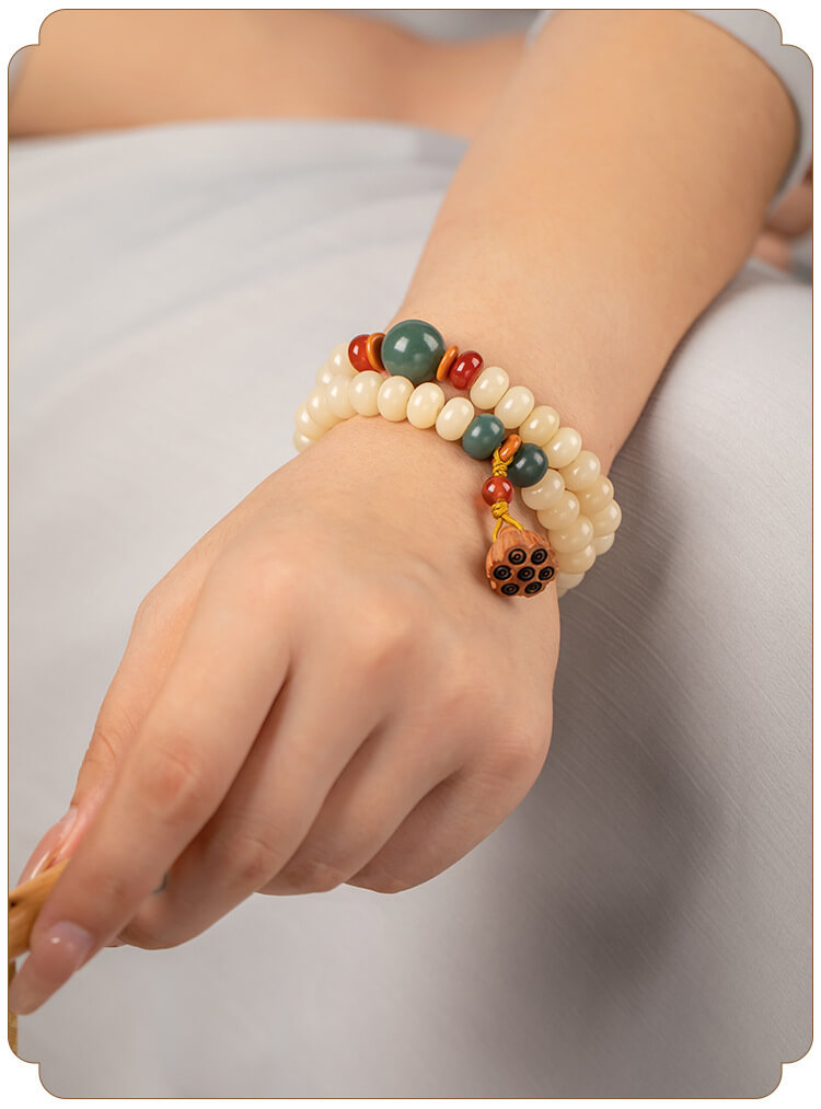 Cream Yellow Jade Bodhi Root Collectible Bracelet