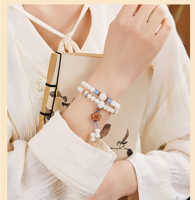 《White Night Blue Star》 New Chinese Style White Jade Bodhi Bracelet