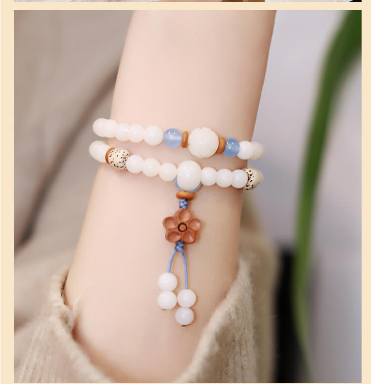 《White Night Blue Star》 New Chinese Style White Jade Bodhi Bracelet