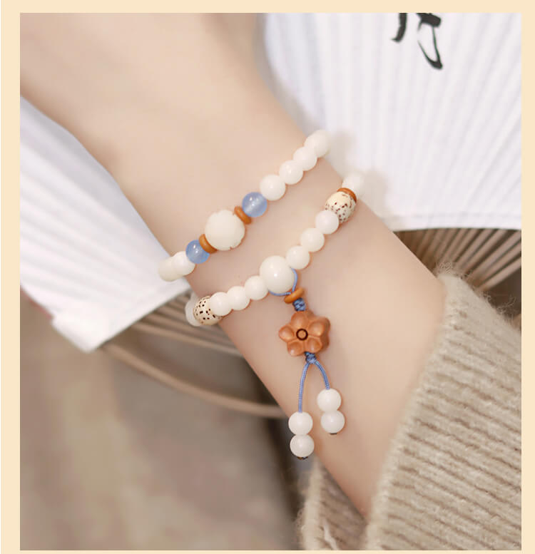 《White Night Blue Star》 New Chinese Style White Jade Bodhi Bracelet