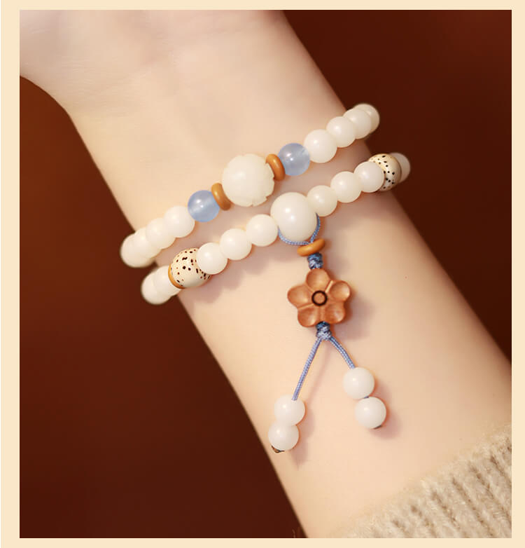 《White Night Blue Star》 New Chinese Style White Jade Bodhi Bracelet