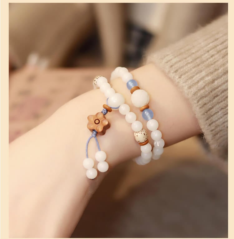 《White Night Blue Star》 New Chinese Style White Jade Bodhi Bracelet