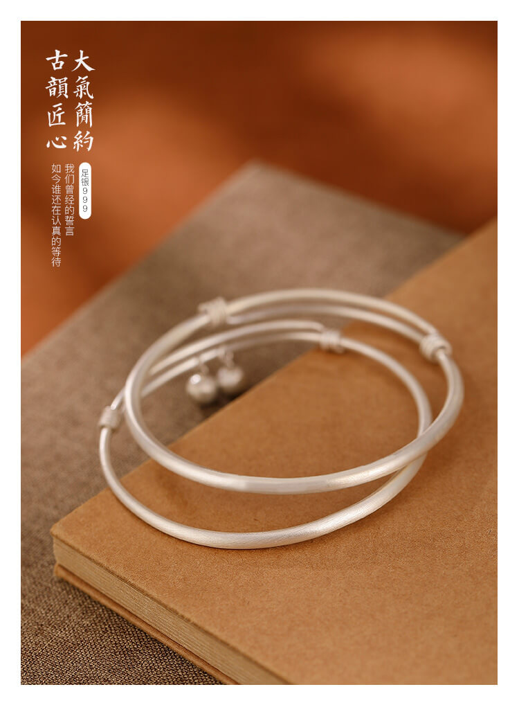 《The Ancient Charm》 - S999 Fine Silver Antique Matte Personality Bell Bracelet for Men and Women