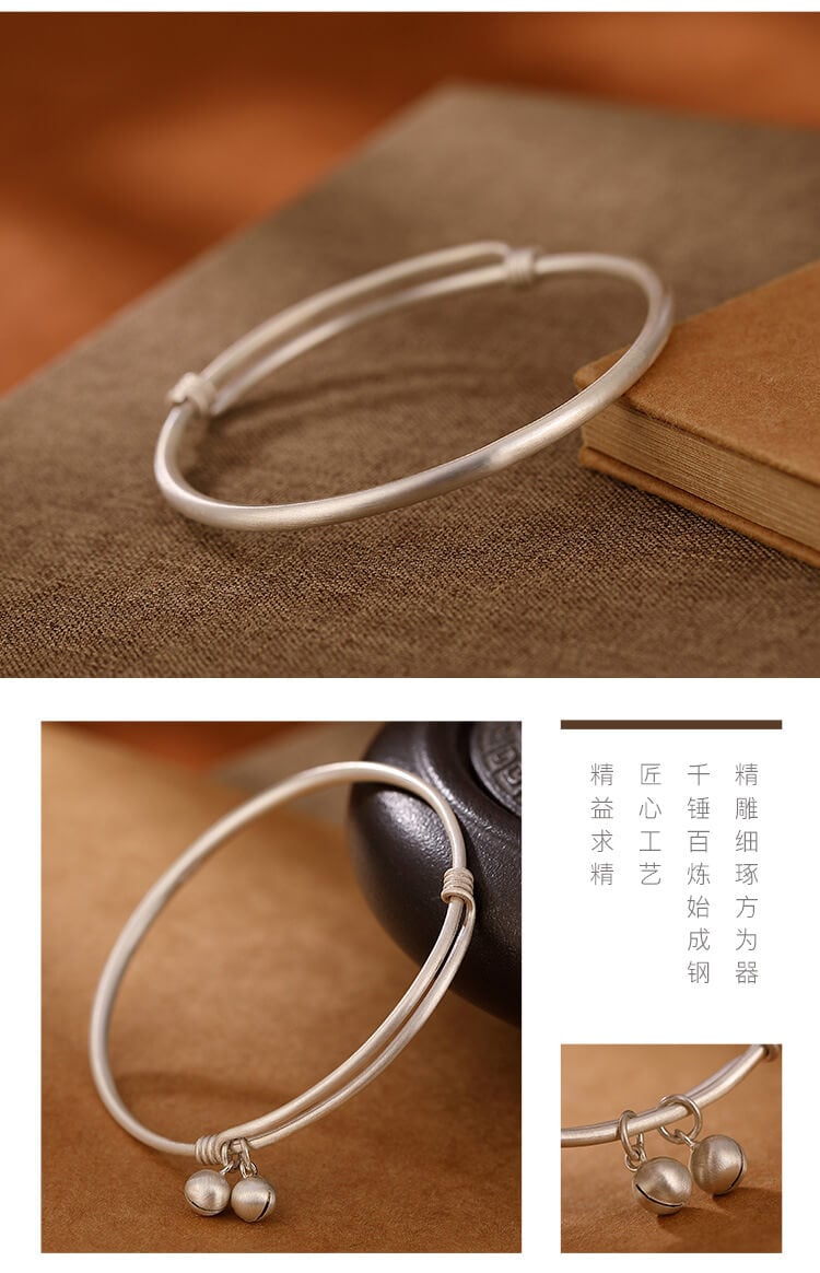 《The Ancient Charm》 - S999 Fine Silver Antique Matte Personality Bell Bracelet for Men and Women