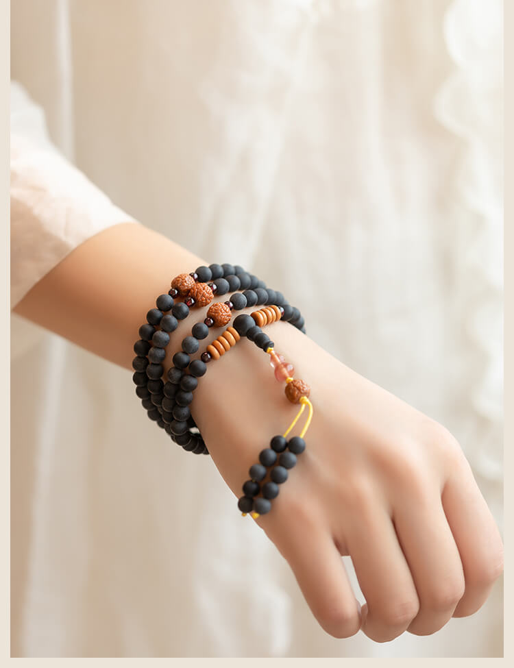 《Emptiness Released》 Natural Medicinal Amber Buddhist Prayer Beads Bracelet with 108 Beads