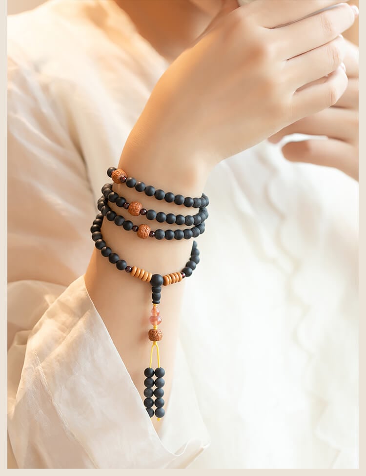 《Emptiness Released》 Natural Medicinal Amber Buddhist Prayer Beads Bracelet with 108 Beads