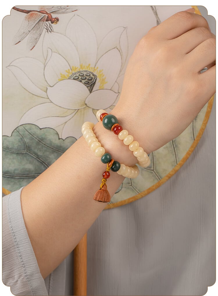 《Gentle as Jade》 Creamy Yellow Jade Bodhi Root Bracelet