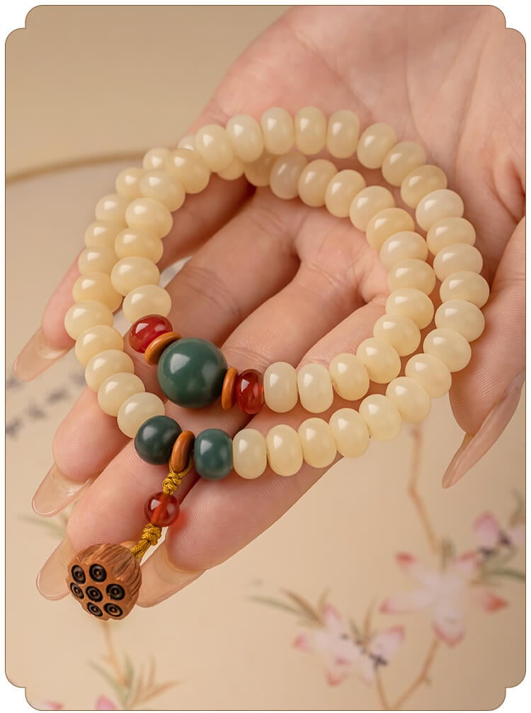 《Gentle as Jade》 Creamy Yellow Jade Bodhi Root Bracelet