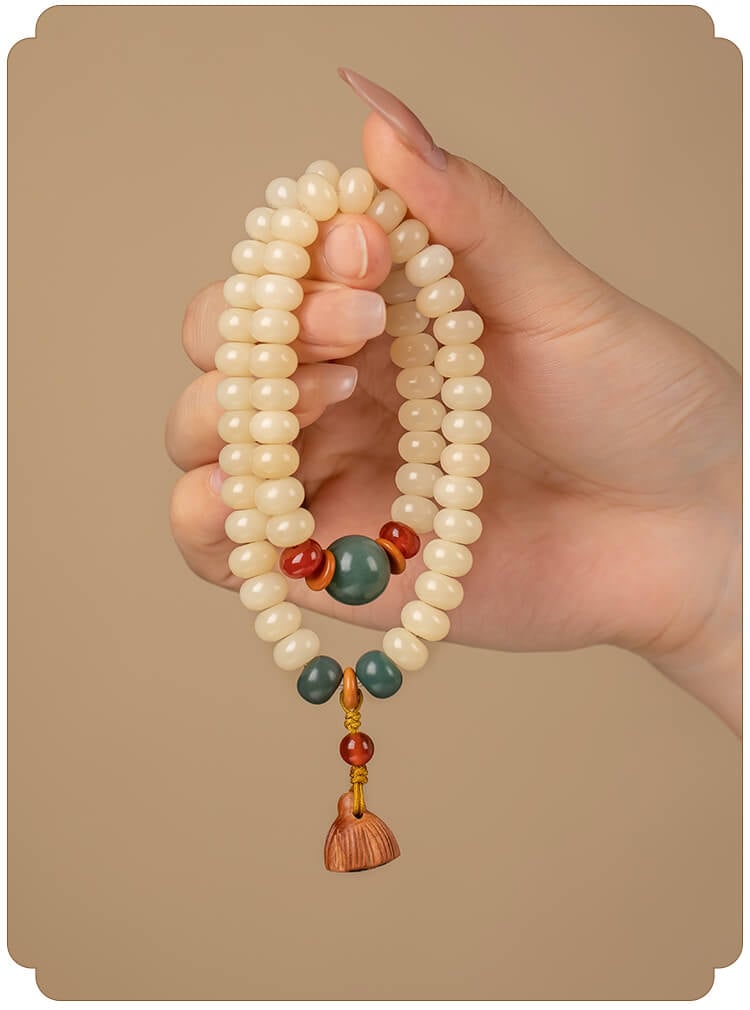 《Gentle as Jade》 Creamy Yellow Jade Bodhi Root Bracelet