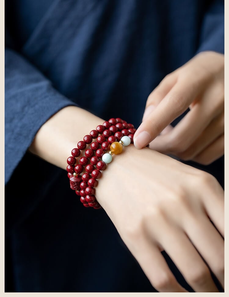 《Continuous Fortune》 108 Cinnabar Beads Bracelet for Attracting Wealth and Ensuring Safety