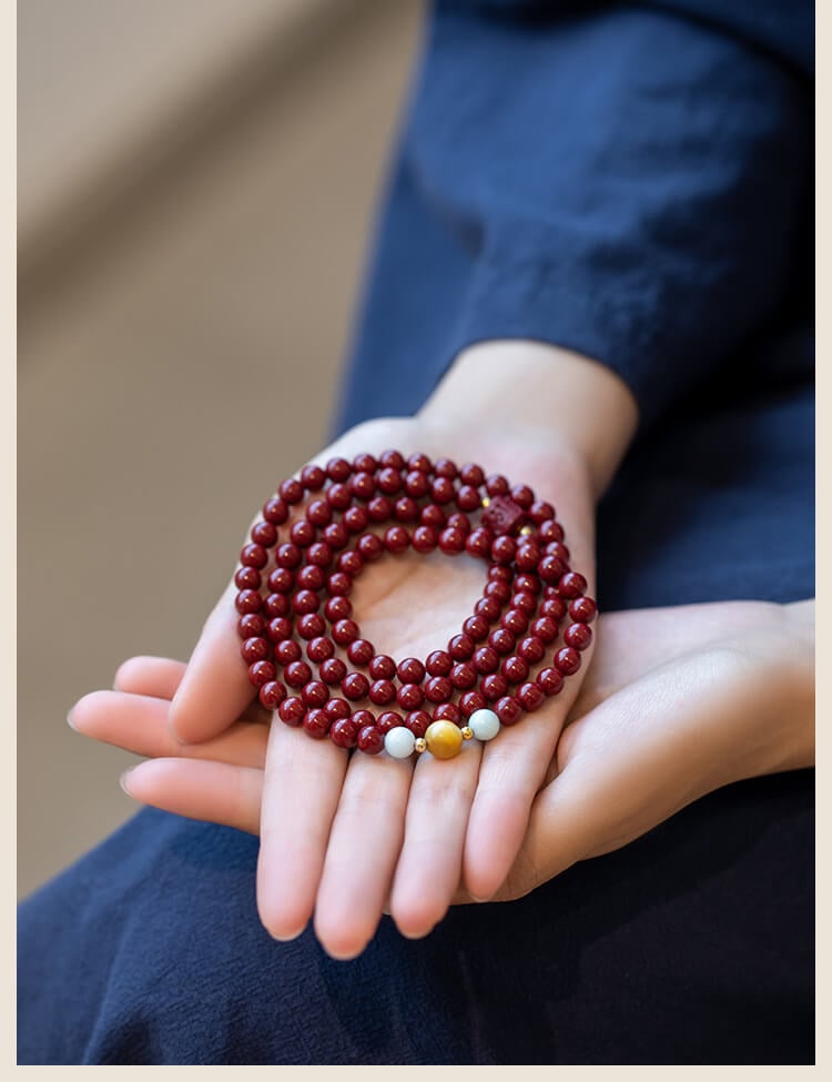 《Continuous Fortune》 108 Cinnabar Beads Bracelet for Attracting Wealth and Ensuring Safety