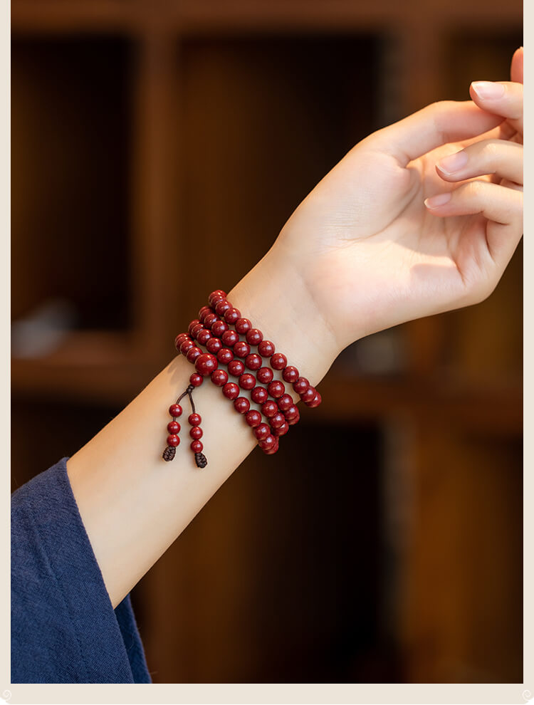 《Continuous Fortune》 108 Cinnabar Beads Bracelet for Attracting Wealth and Ensuring Safety