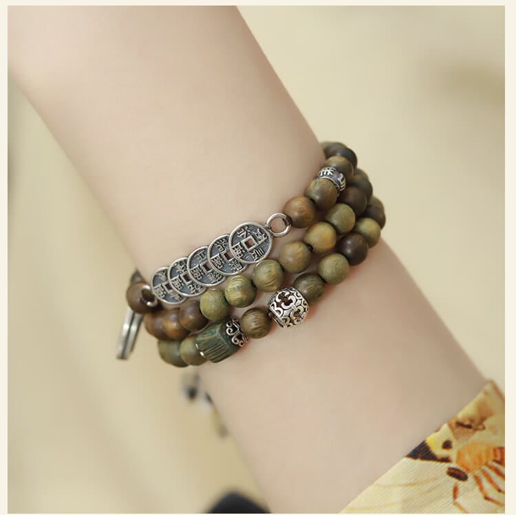 《Zakir Am》 Natural Green Sandalwood Multi-Ring Bracelet