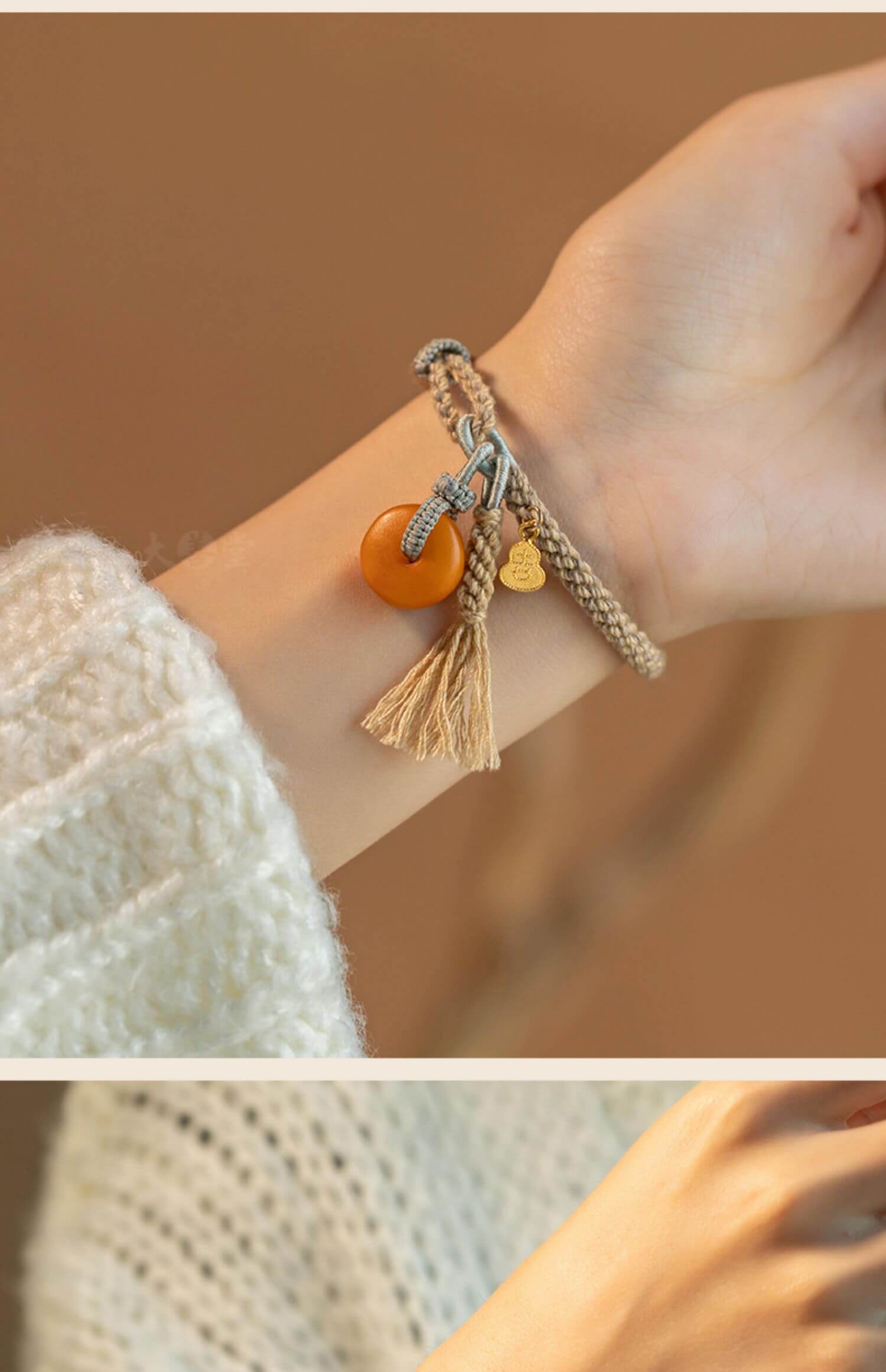 《Peace and Happiness》 Woven Ethnic Style Bracelet with Beeswax Gourd