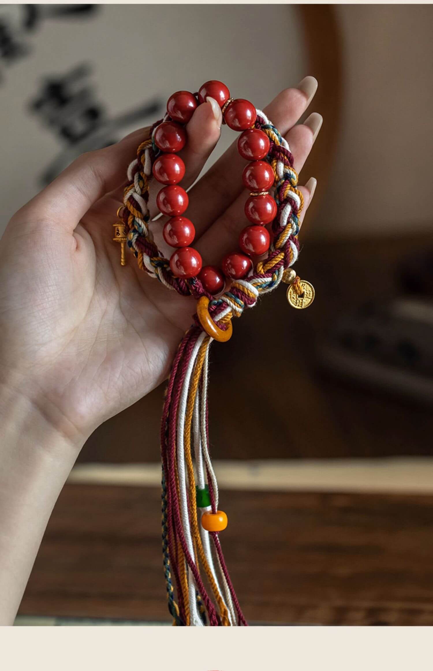 《The Tibetan Red Cord》 - Cinnabar Braided Couple Style Antique Bracelet