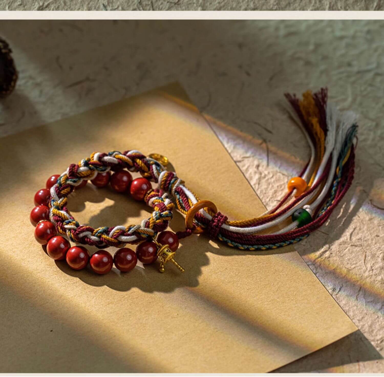 《The Tibetan Red Cord》 - Cinnabar Braided Couple Style Antique Bracelet