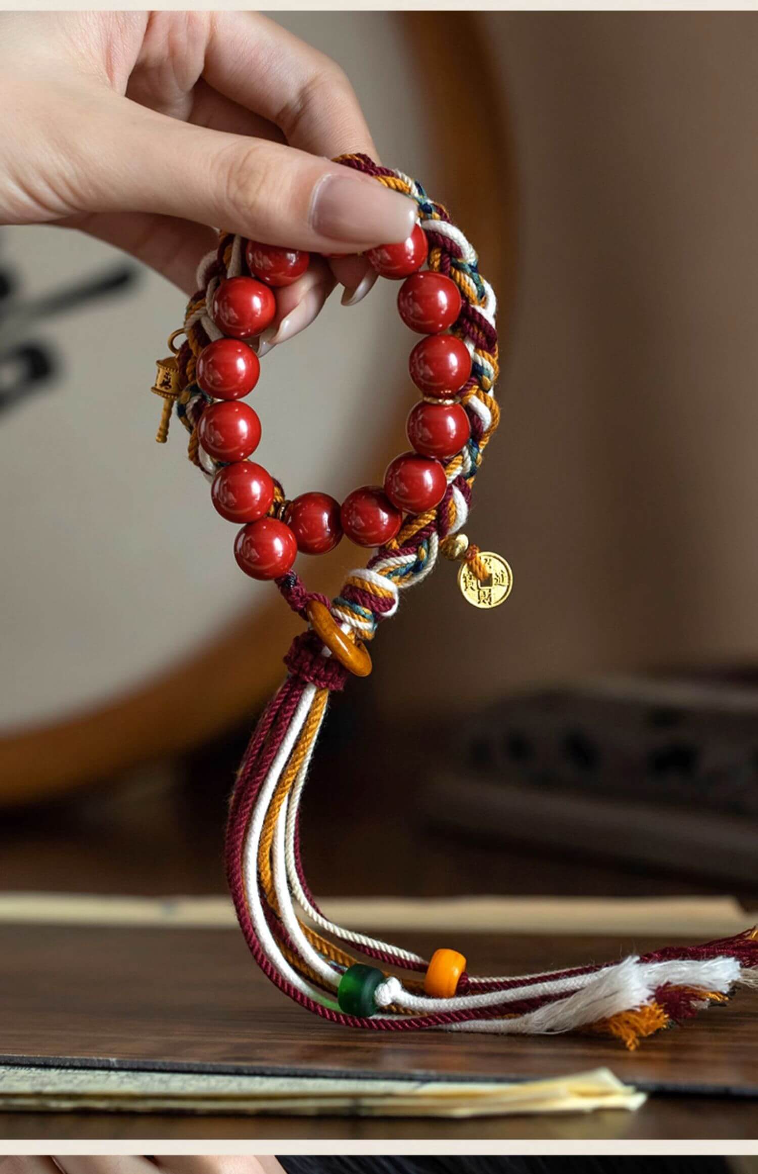 《The Tibetan Red Cord》 - Cinnabar Braided Couple Style Antique Bracelet