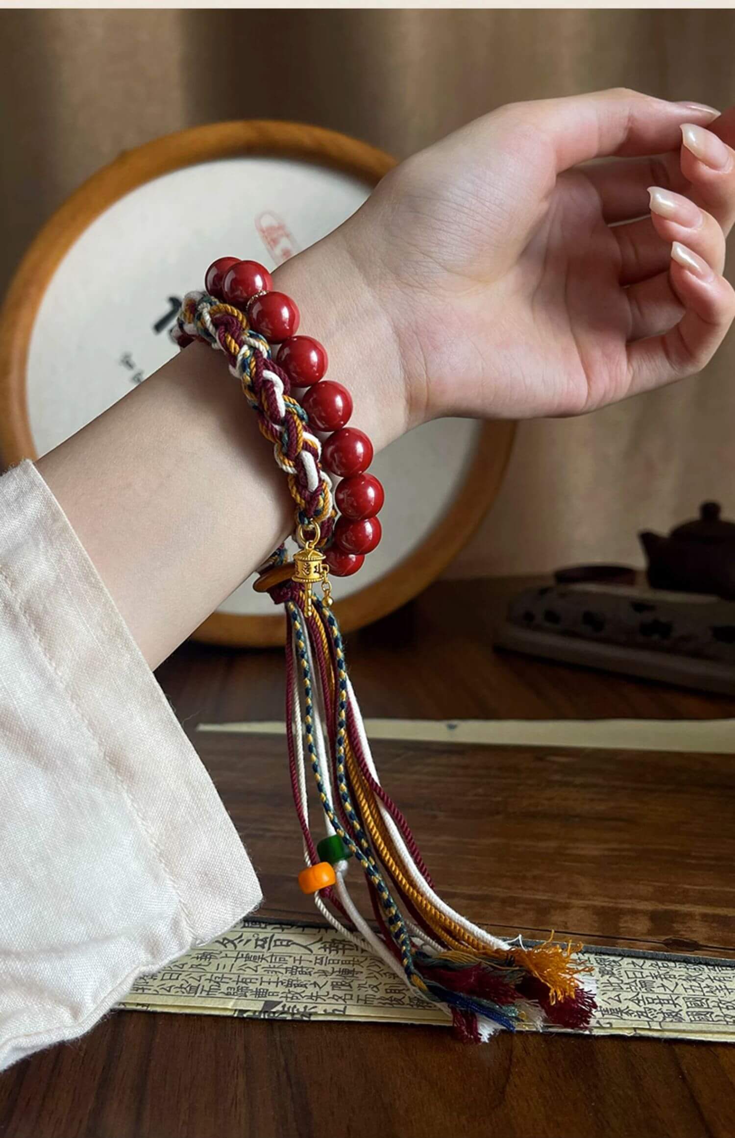 《The Tibetan Red Cord》 - Cinnabar Braided Couple Style Antique Bracelet