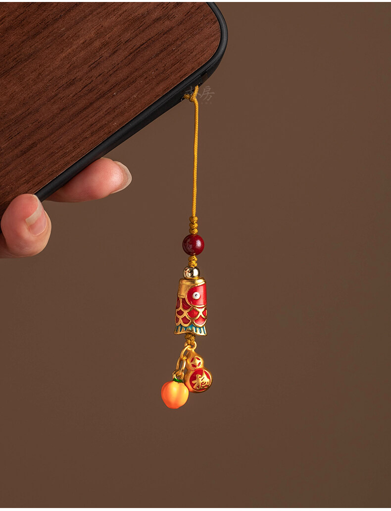 Lucky Koi~Small Gourd Phone Chain Brass Abacus Pendant