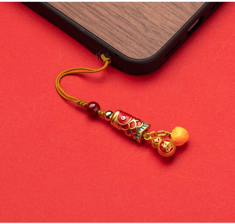 Lucky Koi~Small Gourd Phone Chain Brass Abacus Pendant