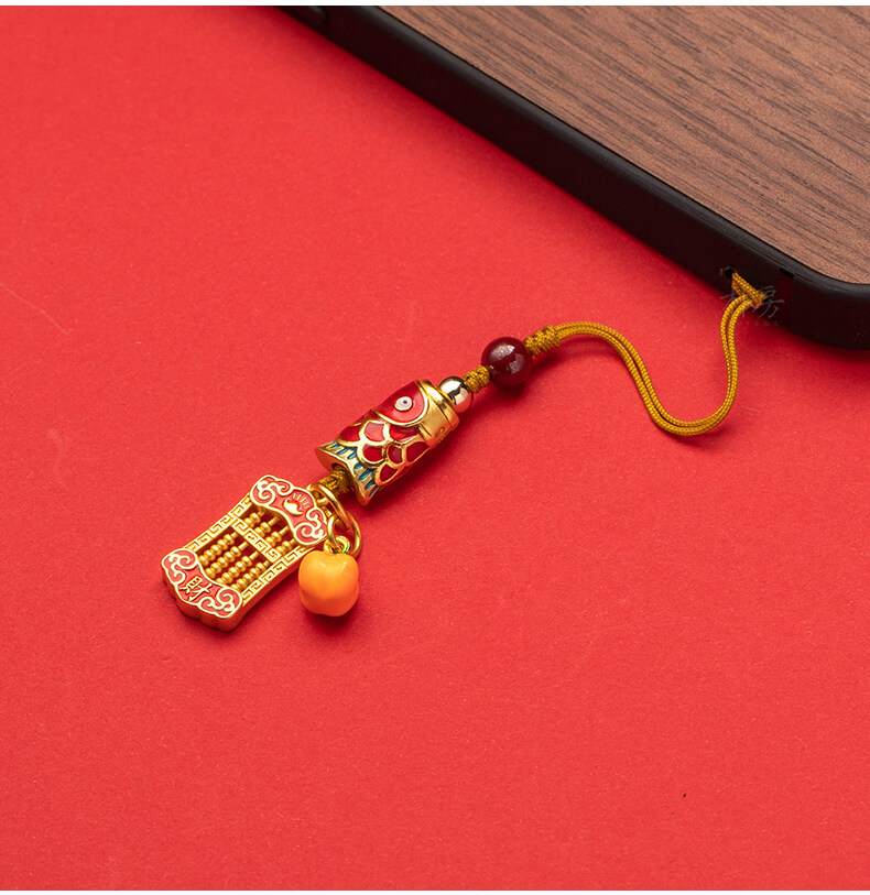 Lucky Koi~Small Gourd Phone Chain Brass Abacus Pendant