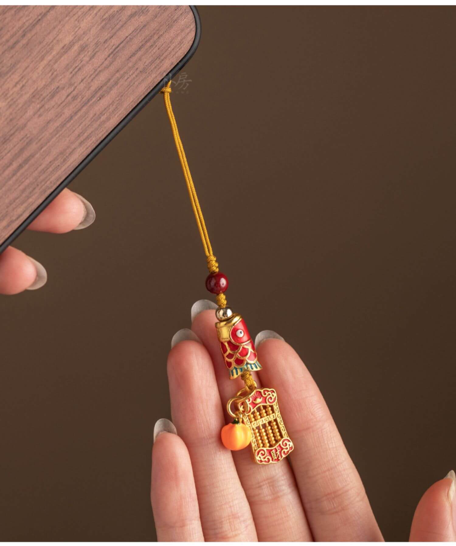 Lucky Koi~Small Gourd Phone Chain Brass Abacus Pendant