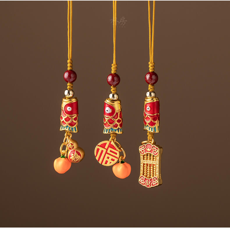 Lucky Koi~Small Gourd Phone Chain Brass Abacus Pendant