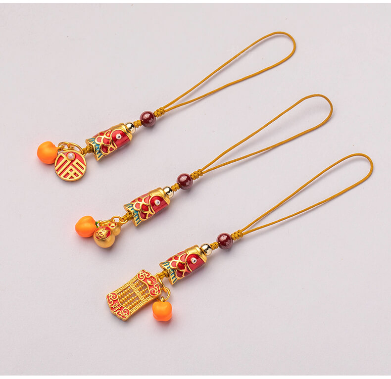 Lucky Koi~Small Gourd Phone Chain Brass Abacus Pendant