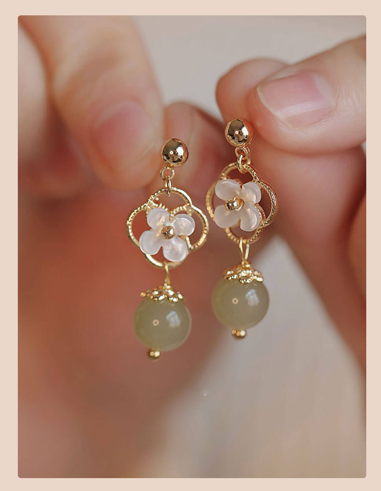 《Full Bloom》 Small Orchid Hetian Jade Earrings