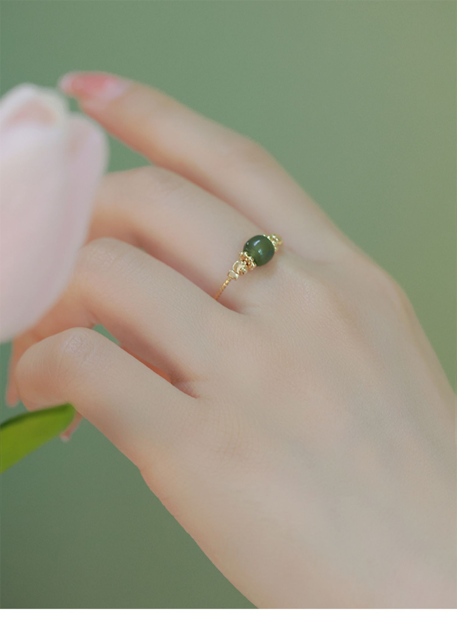 Barley Natural Hetian Jade Vintage Minimalist Ring