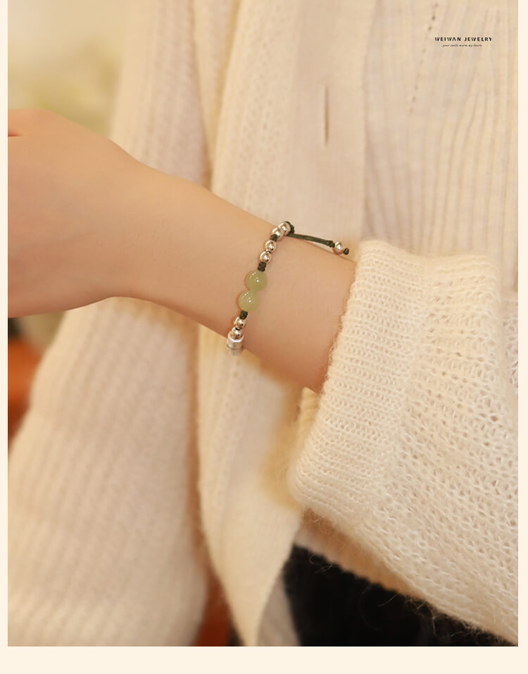 《Fragrant Ink Bamboo》 S925 Sterling Silver Bamboo Section and Hetian Jade Braided Bracelet