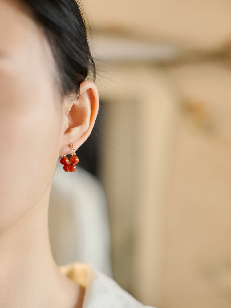 Qin Yan ~ Vermilion Red Retro New Chinese Style Earrings