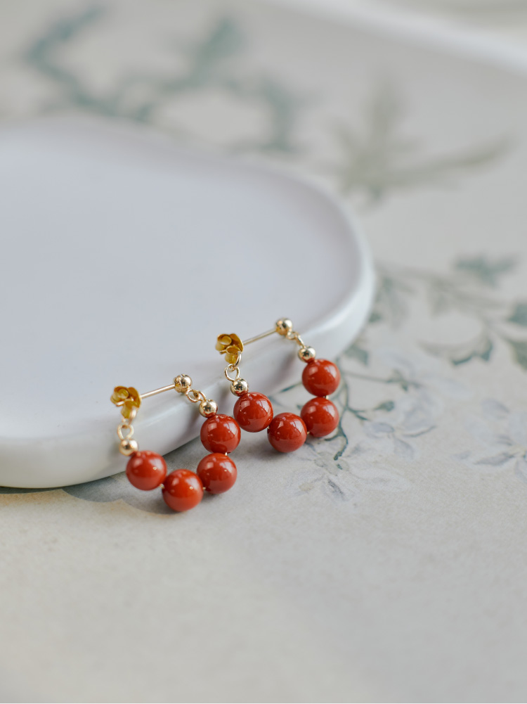 Qin Yan ~ Vermilion Red Retro New Chinese Style Earrings