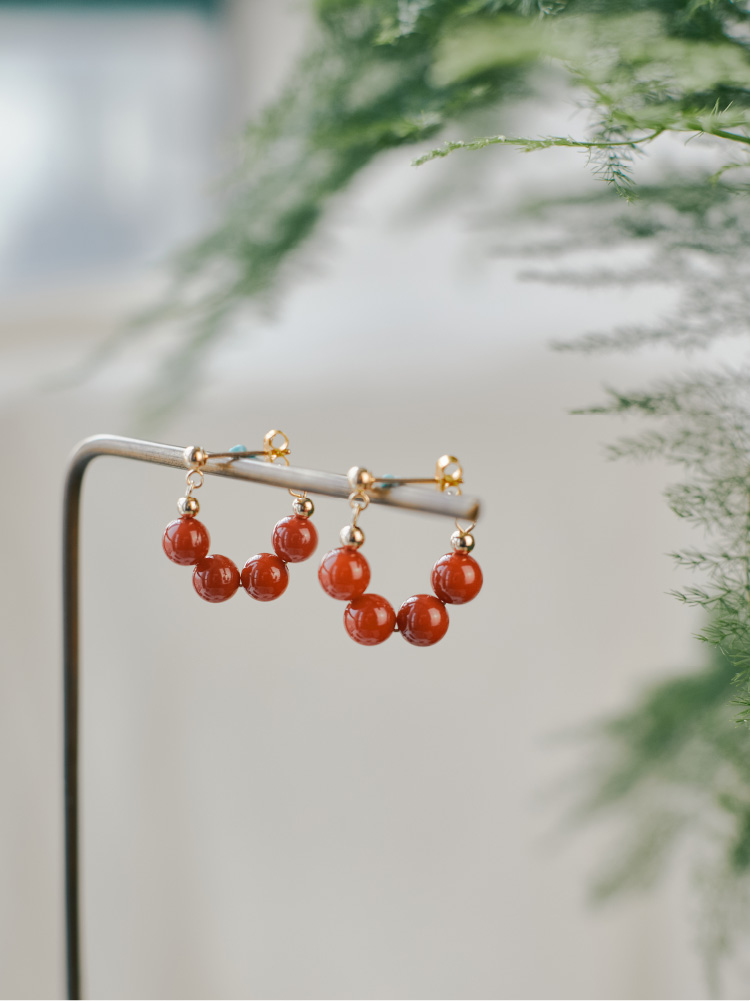 Qin Yan ~ Vermilion Red Retro New Chinese Style Earrings