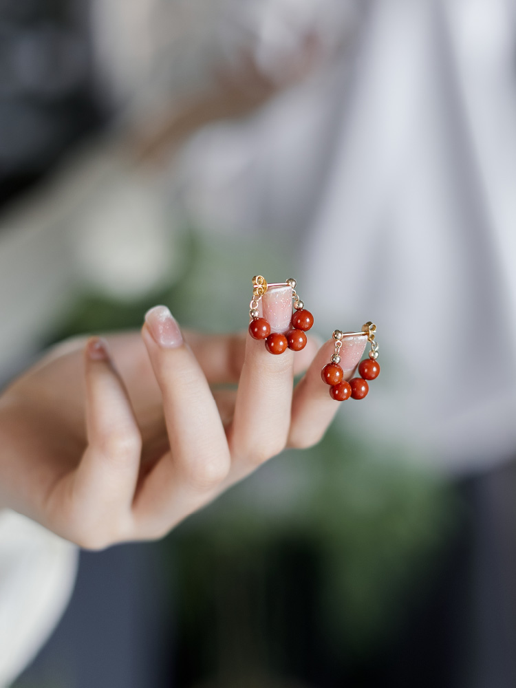 Qin Yan ~ Vermilion Red Retro New Chinese Style Earrings