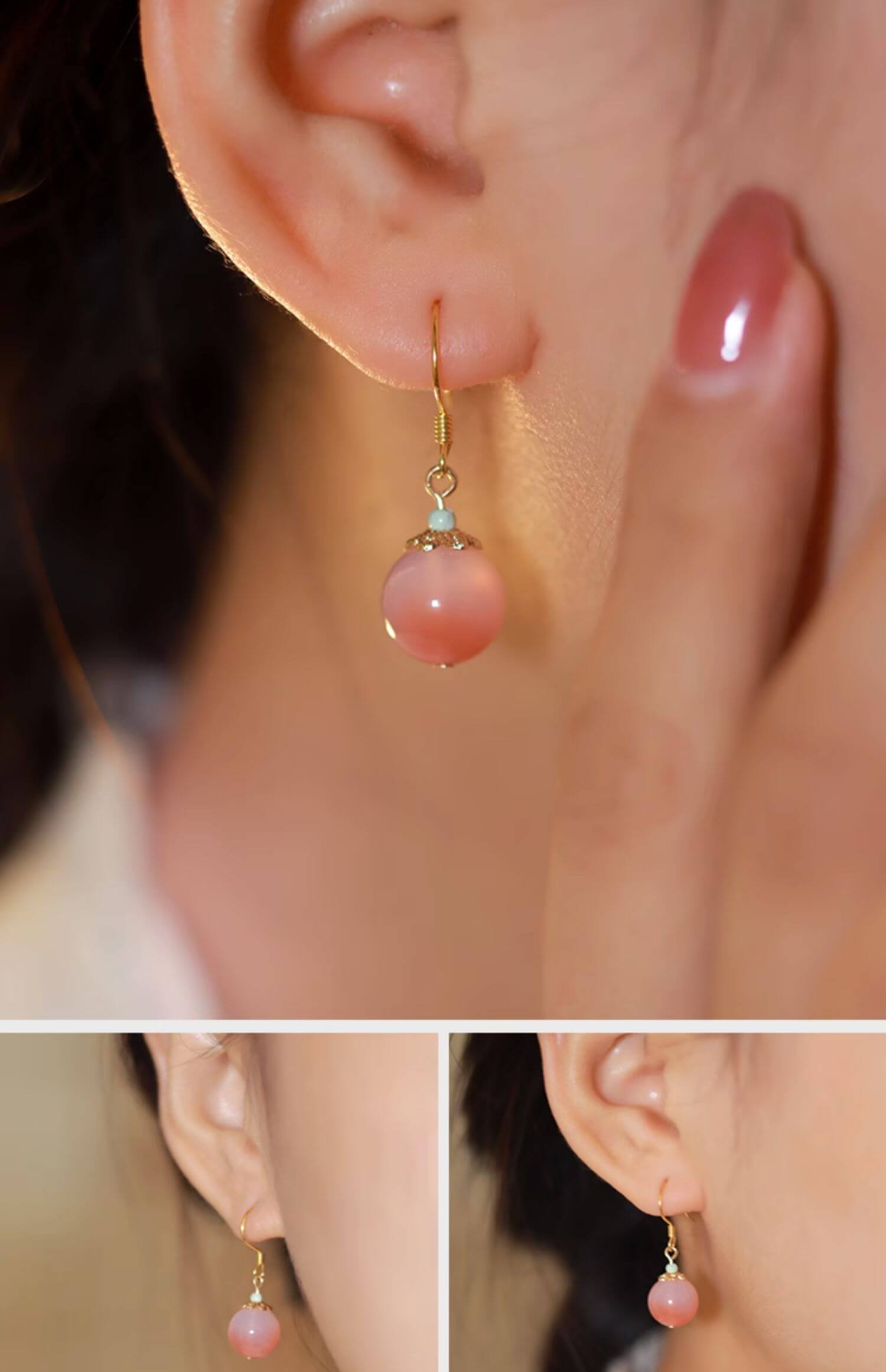 《Peach Blossom Promise》 Pink Agate Pendant Pink Earrings