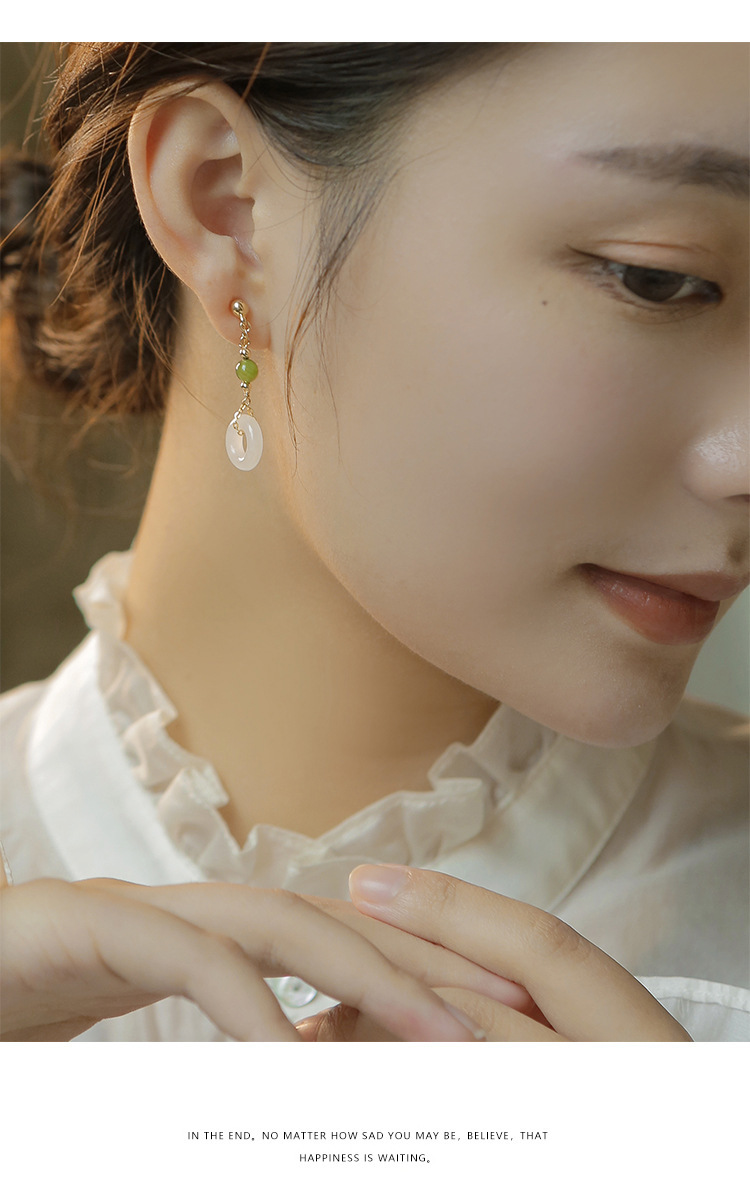 《Auspicious Wishes》 Natural Jade Peace Buckle Tassel Earrings/Earcuffs