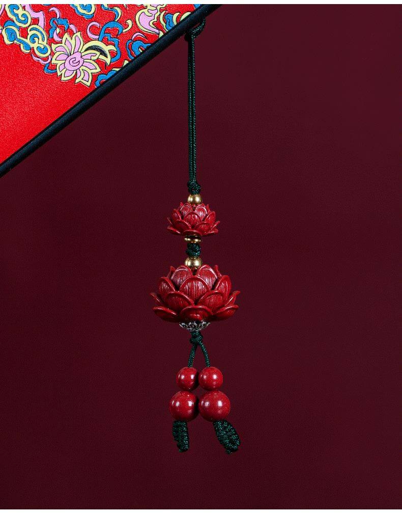 Lianyou Ping'an ~ Cinnabar Lotus Flower Mobile Phone Lanyard Keychain