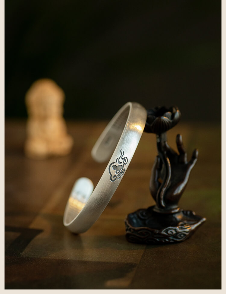 《Heart Sutra》 999 Silver Ethnic Style Lotus Heart Sutra Bracelet