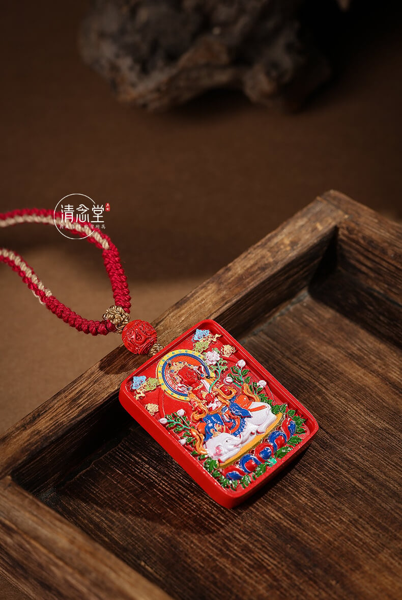 《Guardian Deity》 Cinnabar Painted Sand Year of the Zodiac Necklace with Twelve Chinese Zodiacs