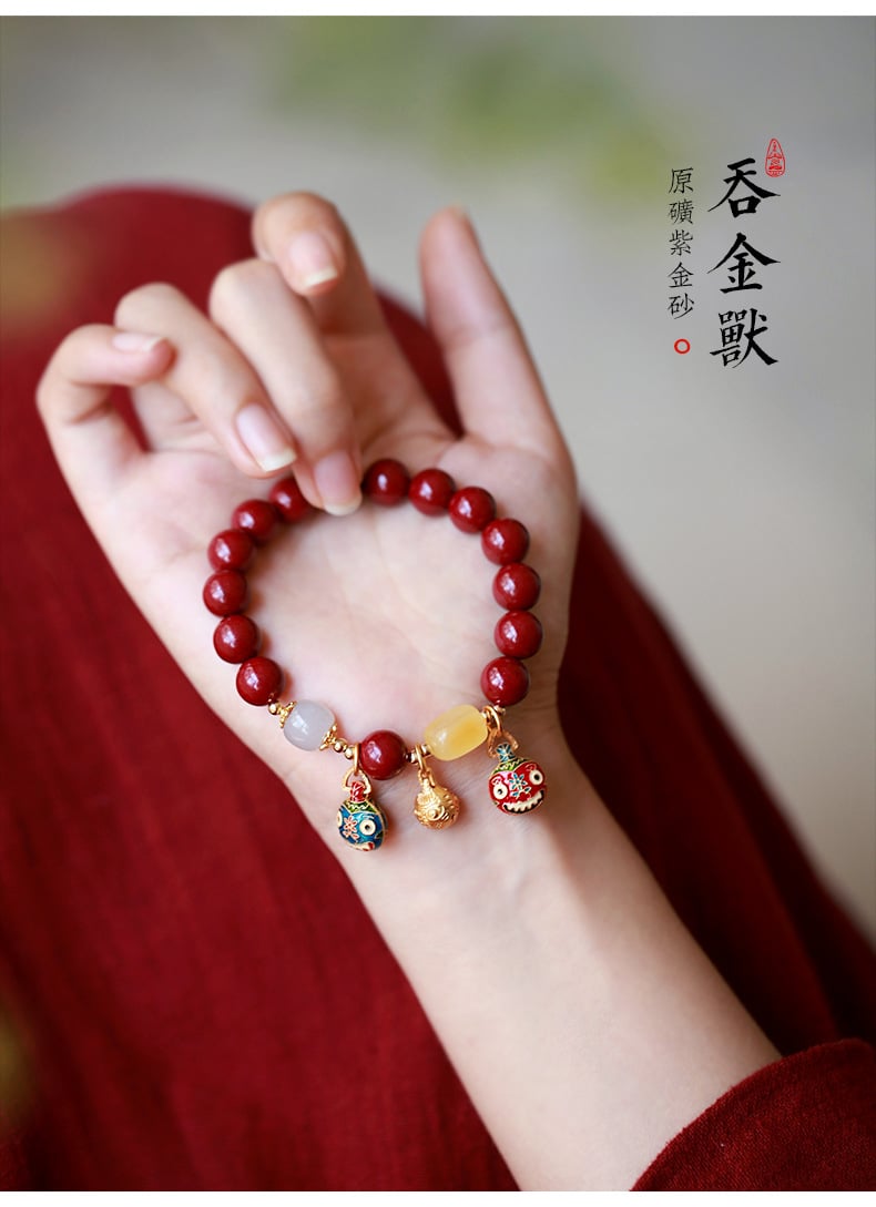 《The Golden Swallower》 Cinnabar Family Set Bracelets for Couples, Men, and Women for Luck Transformation