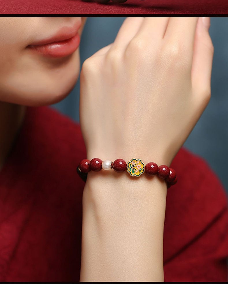 《Everything Goes Well》 Blooming Prosperity and Joy Cinnabar Couple Bracelet